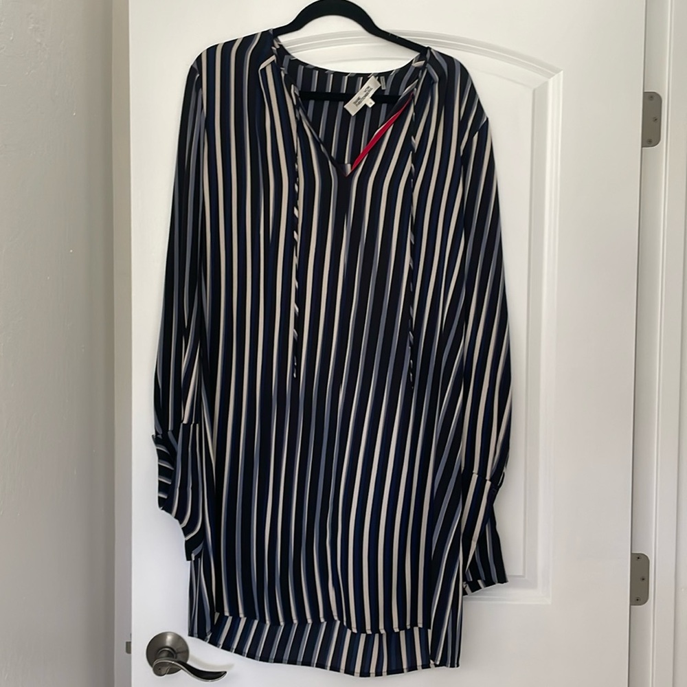 Diane Von Furstenberg blue white striped dress size 12